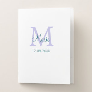 simple minimal add name monogram purple green date pocket folder