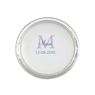 simple minimal add name monogram purple green date ring