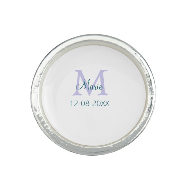 simple minimal add name monogram purple green date ring (Front)