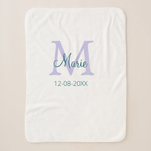 simple minimal add name monogram purple green date sherpa blanket