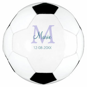 simple minimal add name monogram purple green date soccer ball