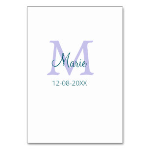 simple minimal add name monogram purple green date table number