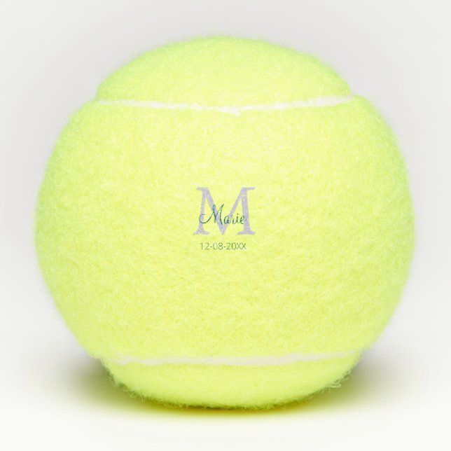 simple minimal add name monogram purple green date tennis balls (Front)
