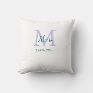 simple minimal add name monogram purple green date throw pillow