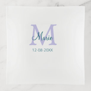 simple minimal add name monogram purple green date trinket tray