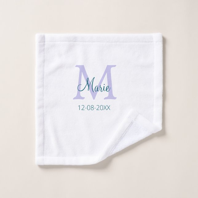 simple minimal add name monogram purple green date wash cloth (Wash Cloth)
