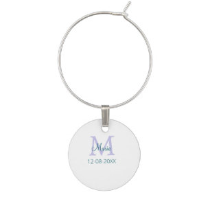simple minimal add name monogram purple green date wine charm