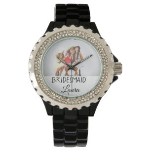Simple minimal add name photo bridesmaid gift watch