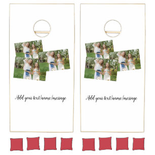 simple minimal add our photo collage name text   cornhole set