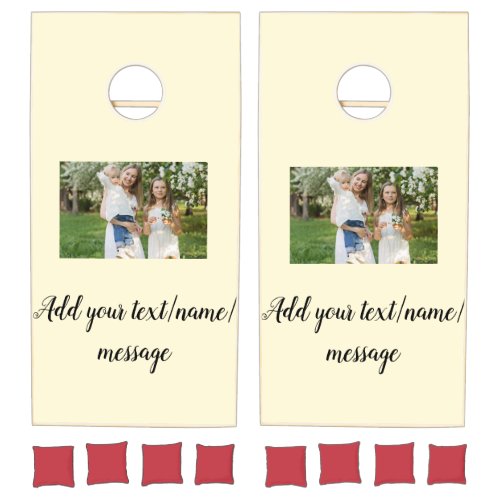 simple minimal add our photo collage name text    cornhole set