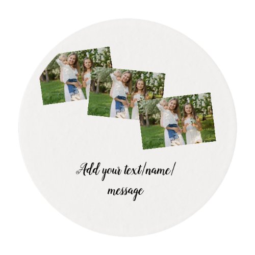 simple minimal add our photo collage name text    edible frosting rounds