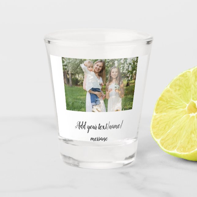simple minimal add our photo collage name text  shot glass (Front)