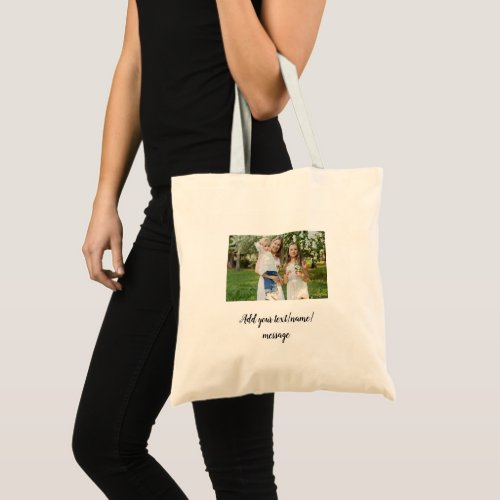 simple minimal add our photo collage name text  tote bag