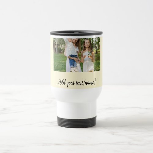 simple minimal add our photo collage name text     travel mug