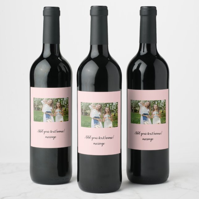simple minimal add our photo collage name text   wine label (Bottles)