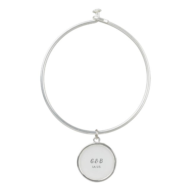 SIMPLE MINIMAL add your couple name city name text Bangle Bracelet (Front)