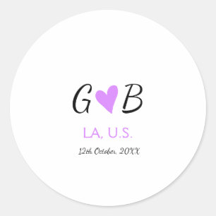 SIMPLE MINIMAL add your couple name city name text Classic Round Sticker