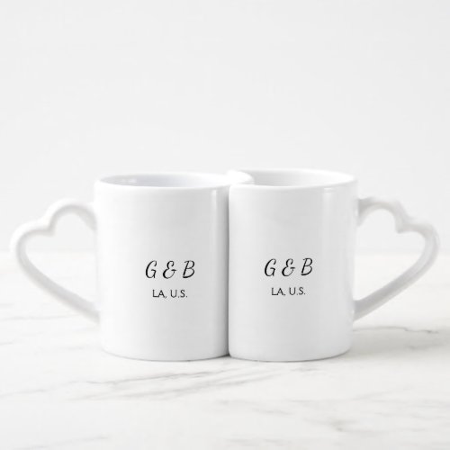 SIMPLE MINIMAL add your couple name city name text Coffee Mug Set