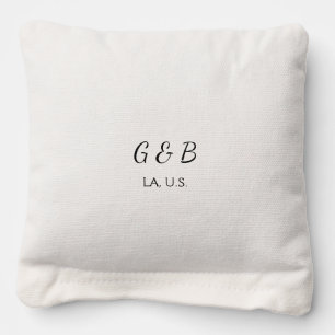 SIMPLE MINIMAL add your couple name city name text Cornhole Bags