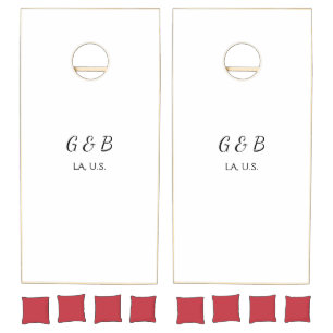 SIMPLE MINIMAL add your couple name city name text Cornhole Set