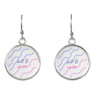 SIMPLE MINIMAL add your couple name city name text Earrings