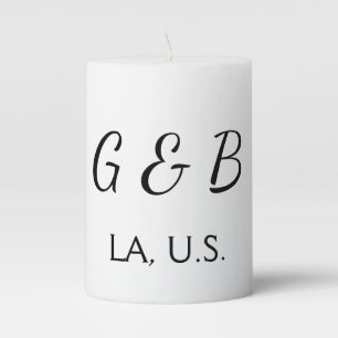 SIMPLE MINIMAL add your couple name city name text Pillar Candle