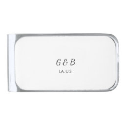 SIMPLE MINIMAL add your couple name city name text Silver Finish Money Clip