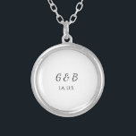 SIMPLE MINIMAL add your couple name city name text Silver Plated Necklace<br><div class="desc">design</div>