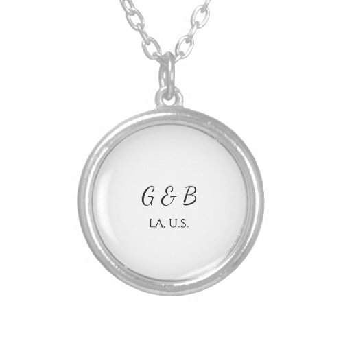SIMPLE MINIMAL add your couple name city name text Silver Plated Necklace