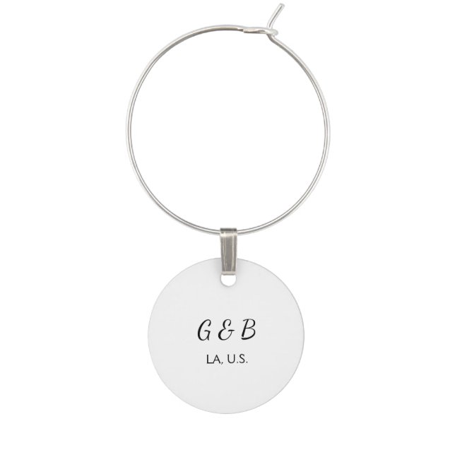 SIMPLE MINIMAL add your couple name city name text Wine Charm (Front)