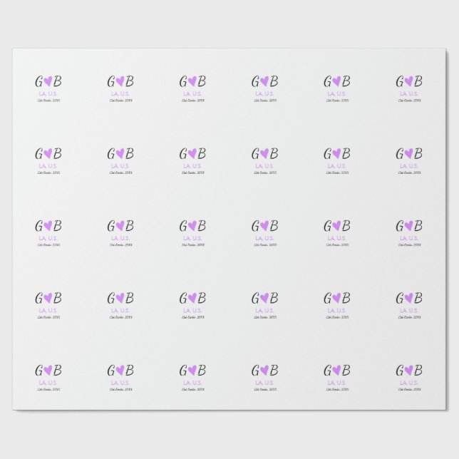 SIMPLE MINIMAL add your couple name city name text Wrapping Paper (Flat)