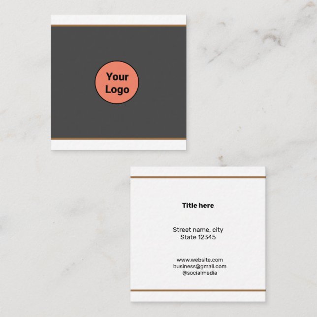 SIMPLE MINIMAL ADD YOUR LOGO CUSTOM TEXT HERE BUSI SQUARE BUSINESS CARD (Front/Back)
