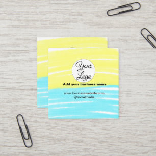 simple minimal add your logo/design BLUE YELLOW T Square Business Card