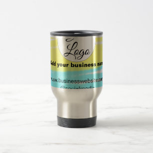 simple minimal add your logo/design BLUE YELLOW  T Travel Mug