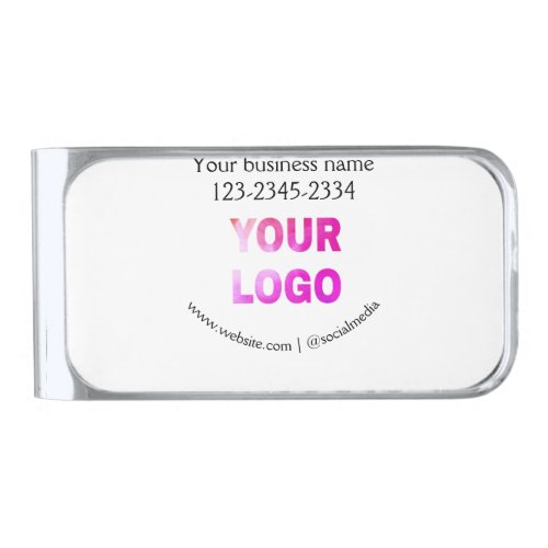 simple minimal add your logodesign here text  pos silver finish money clip