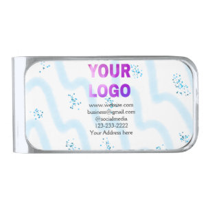 simple minimal add your logo/design here text pos silver finish money clip