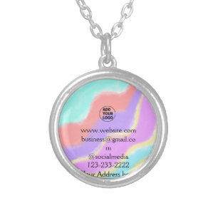 simple minimal add your logo/design here text pos silver plated necklace