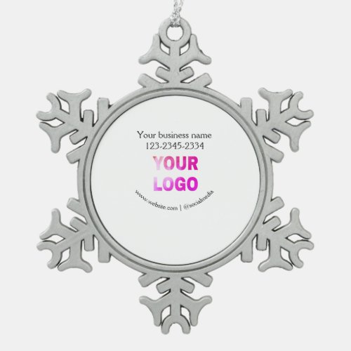 simple minimal add your logodesign here text  pos snowflake pewter christmas ornament