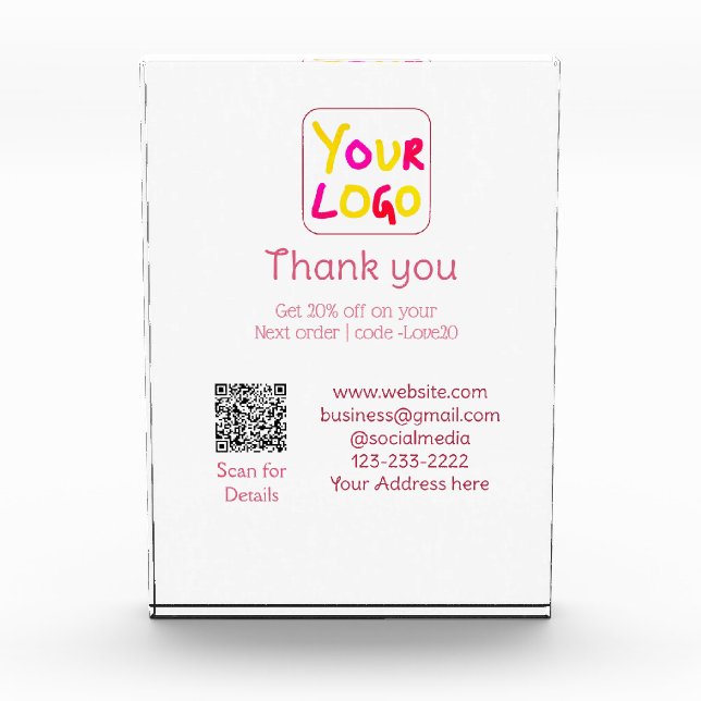 simple minimal add your logo/design here text Q R Acrylic Award (Front)