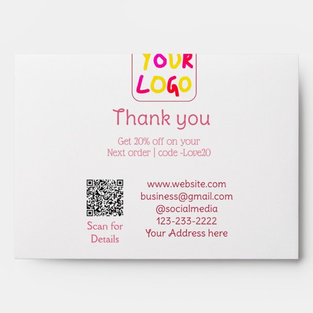 simple minimal add your logo/design here text Q R Envelope (Front)