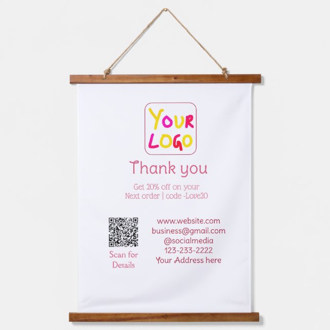 simple minimal add your logo/design here text Q R Hanging Tapestry (Front)