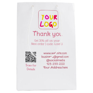simple minimal add your logo/design here text Q R Medium Gift Bag