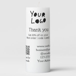 simple minimal add your logo/design here text Q R Pillar Candle
