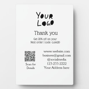 simple minimal add your logo/design here text Q R Plaque