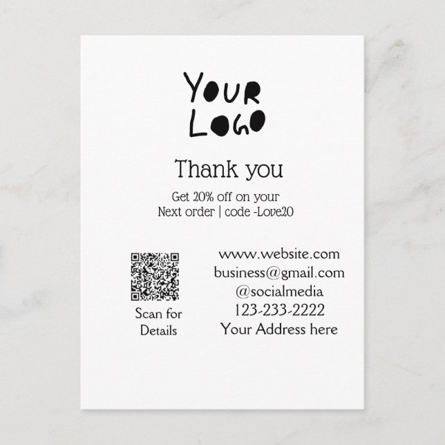 simple minimal add your logo/design here text Q R Postcard (Front)