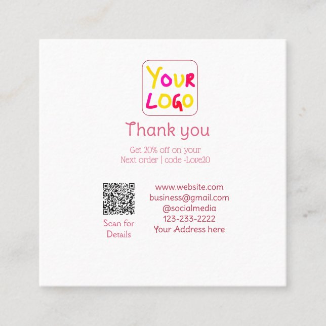 simple minimal add your logo/design here text Q R Square Business Card (Front)