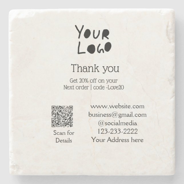 simple minimal add your logo/design here text Q R Stone Coaster (Front)
