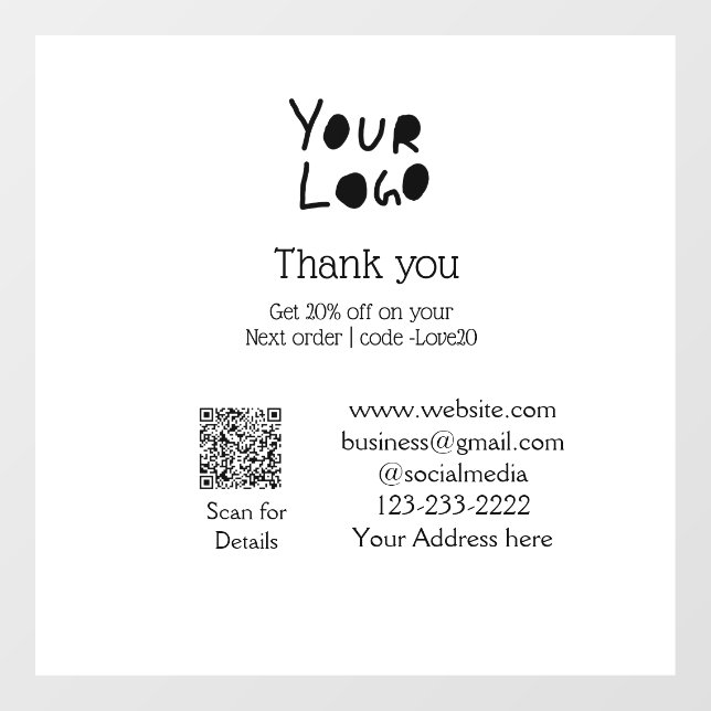 simple minimal add your logo/design here text Q R Window Cling (Sheet)