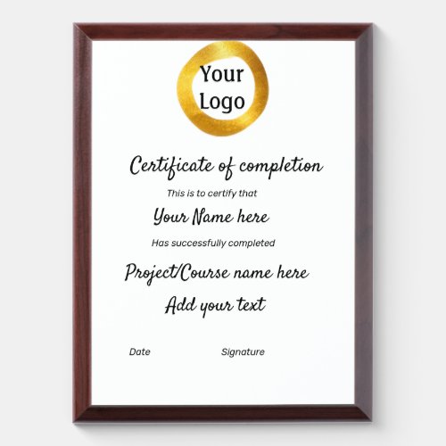 simple minimal add your logo gold certificate  award plaque
