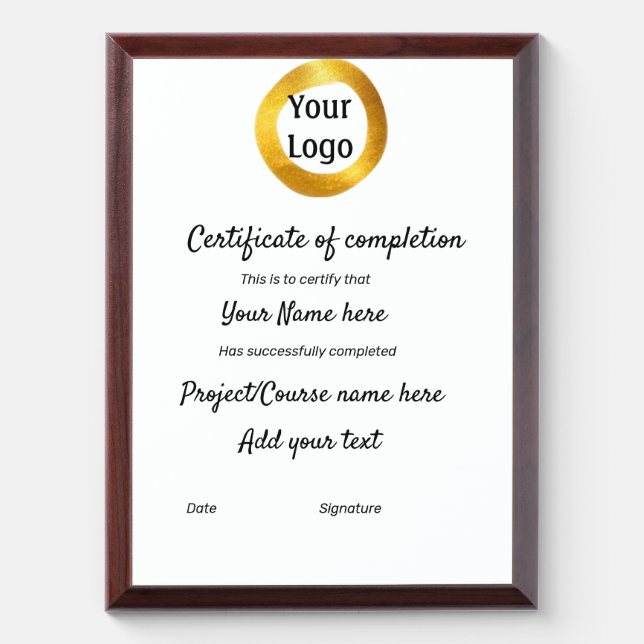 simple minimal add your logo gold certificate  award plaque (Vertical)